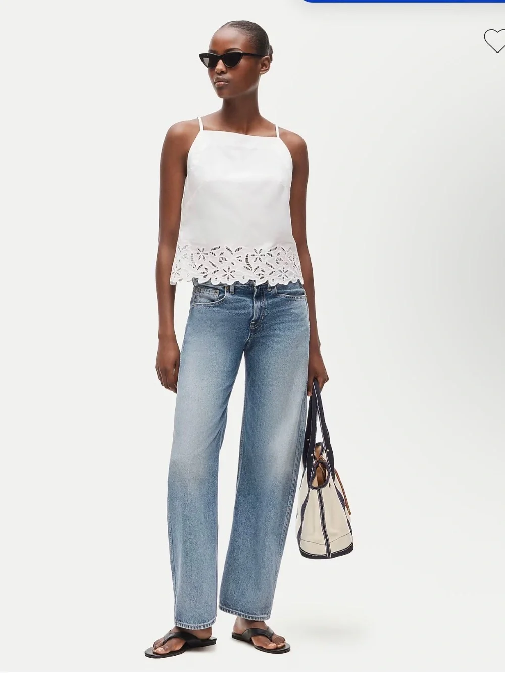 Embroidered high-neck top in cotton poplin